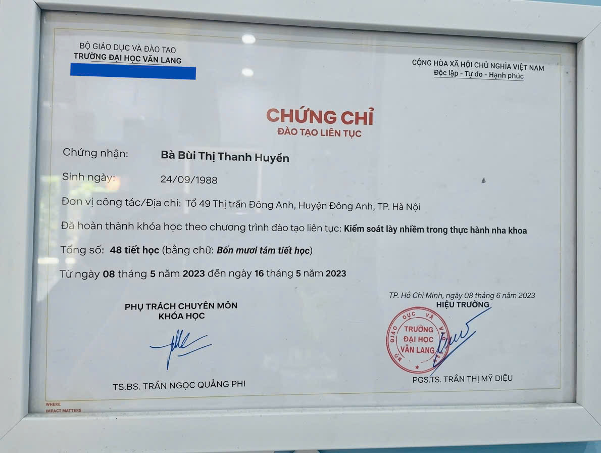 Chứng chỉ bác sĩ Huyền