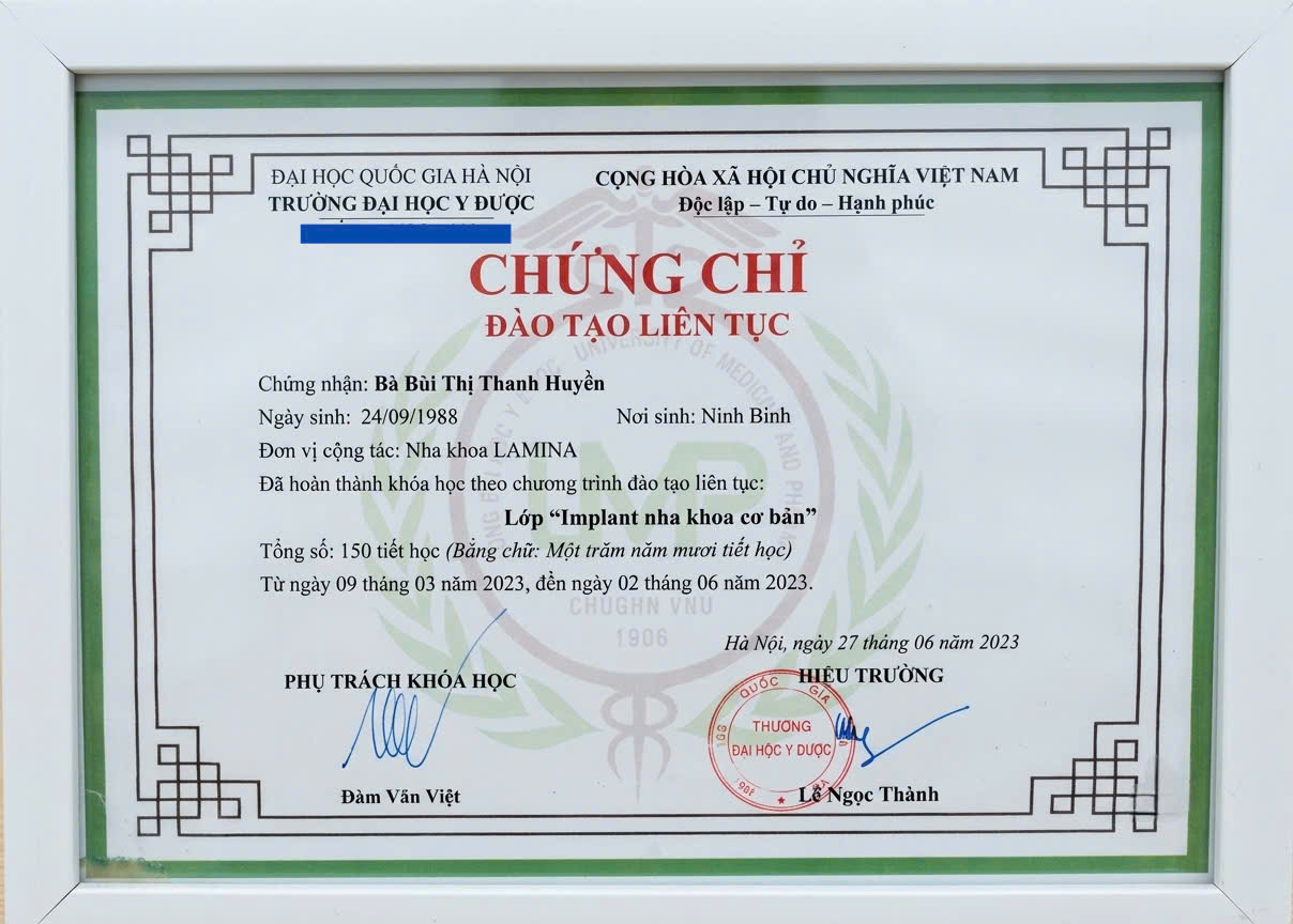 Chứng chỉ đào tạo liên tục Bác sĩ Huyền
