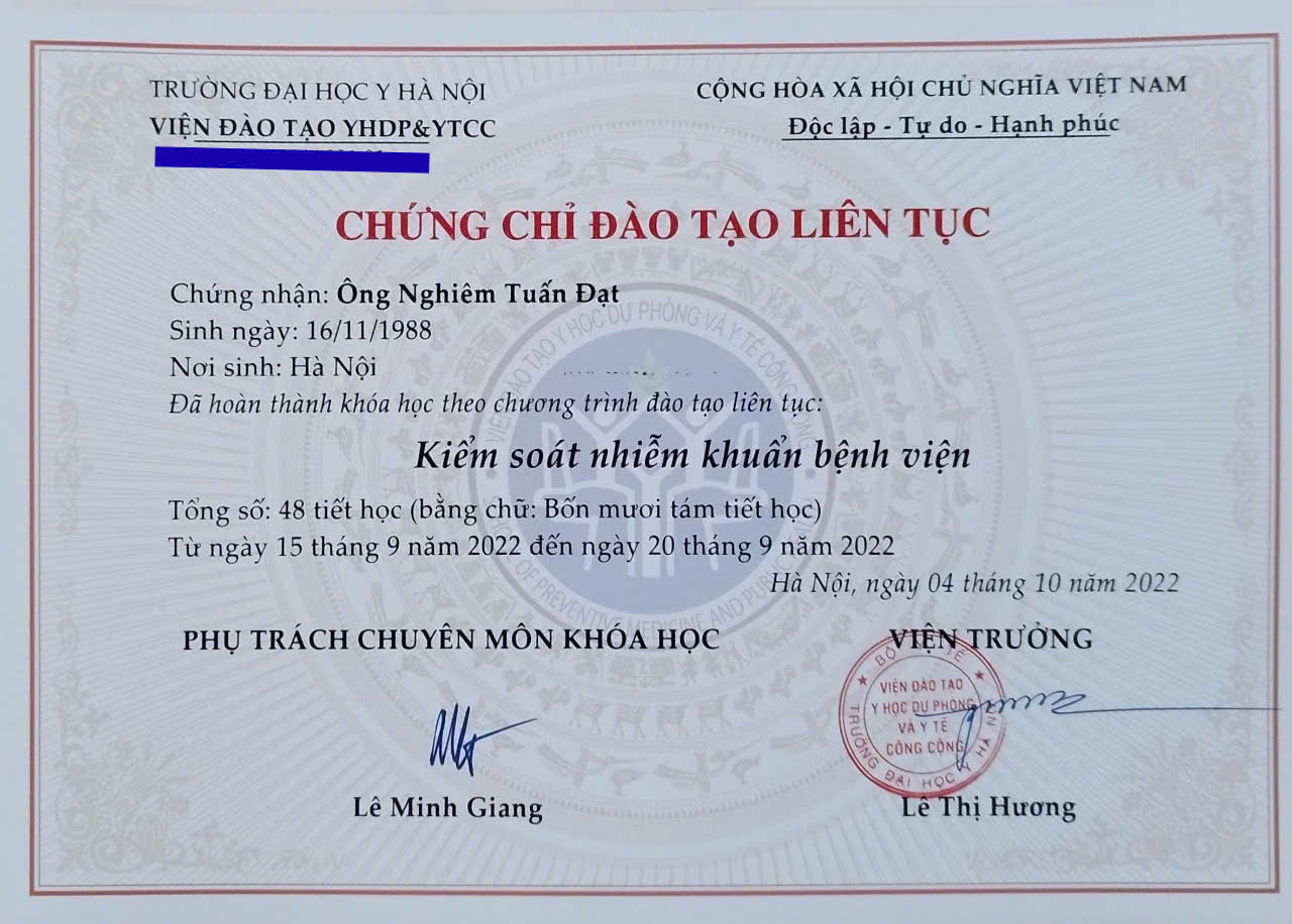 Chứng chỉ đào tạo liên tục Bác sĩ Đạt