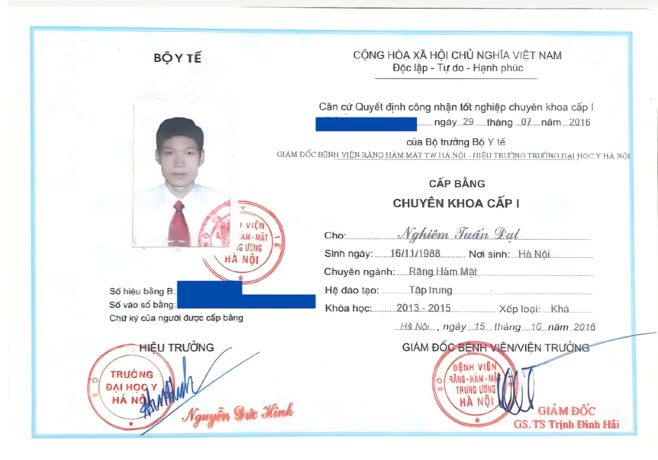 Bằng chuyên khoa I Bác sĩ Đạt